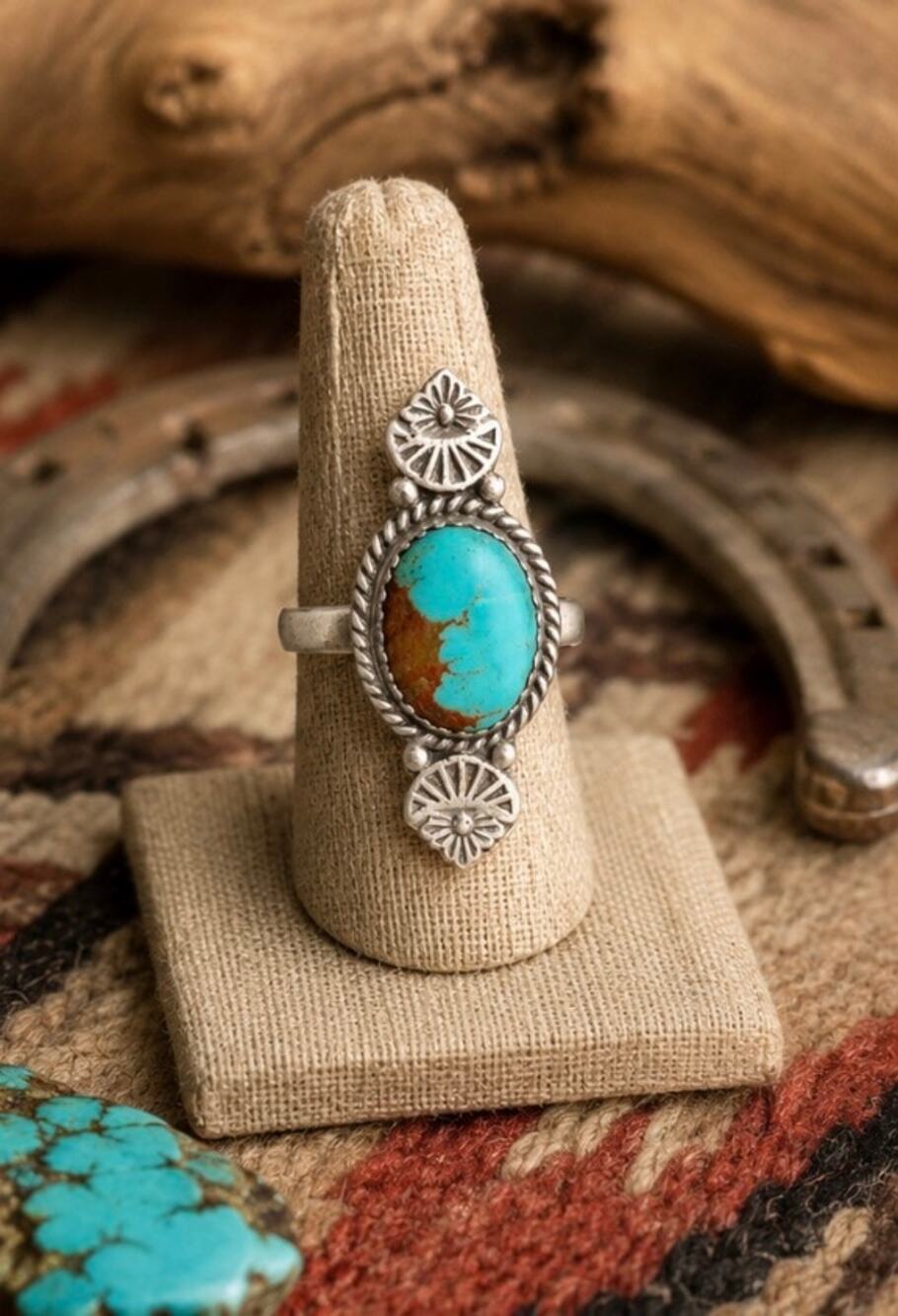 Number 8 Turquoise & Sterling Silver Western Ring sz 8 adj